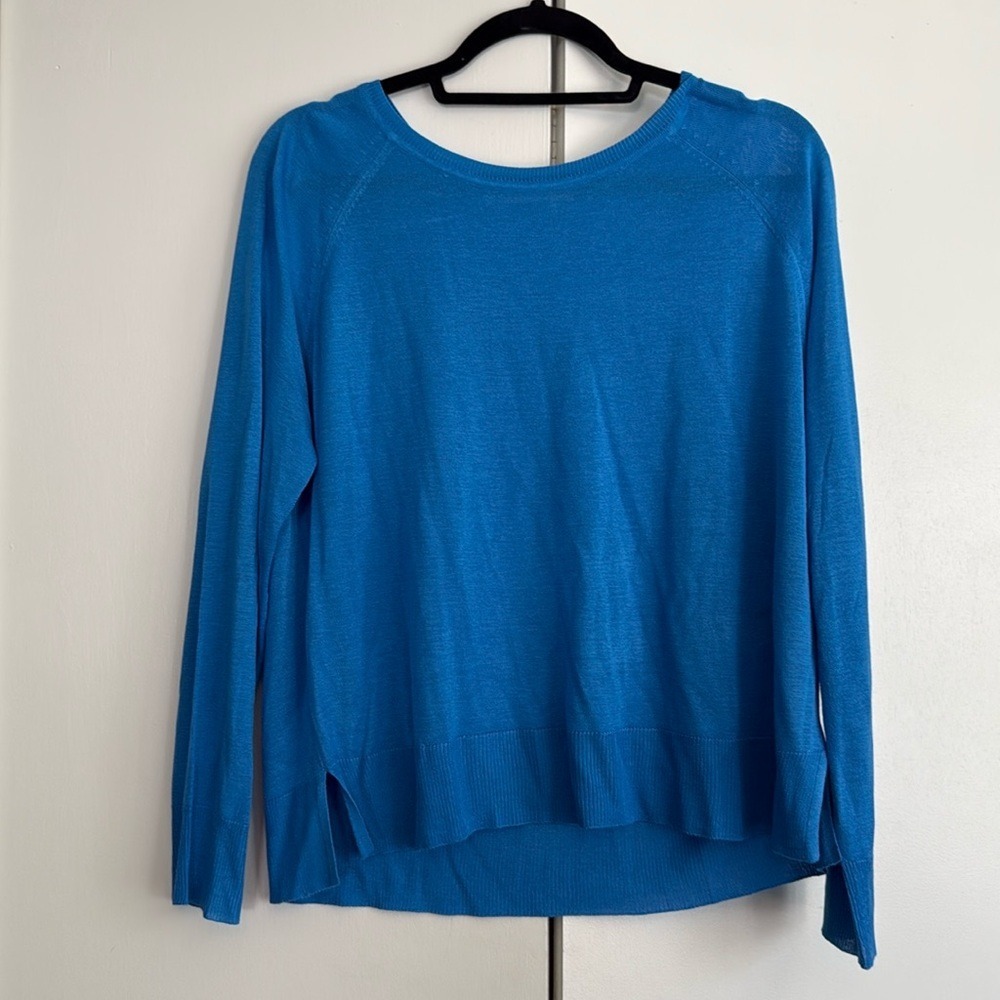 ZARA Womens Blue Lightweight Knit Raglan Sleeve Pullover Sweater Small